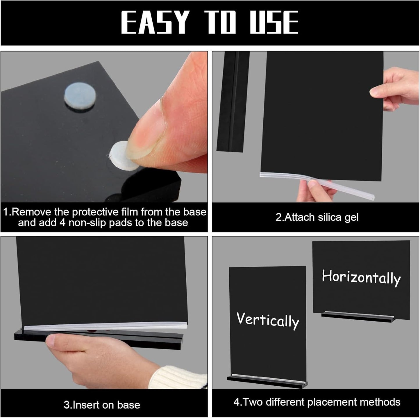 EHWINE Mini Chalkboard Easel Sign Set,8 Pack 6x8 Inch Wooden Boards with Acrylic Base and Liquid Chalk Markers, Reusable Double Sided Tabletop Display for Wedding, Restaurant, Party, Coffee Shop Decor