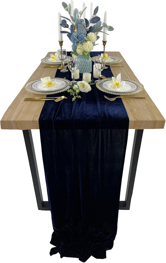 Luxurious Velvet Table Runner, 10ft Wedding Reception Decorations, 20x120inch Soft Velvet Fabric, Table Linen Overlay, Wedding Table Runners (Navy Blue, 20X120inch)