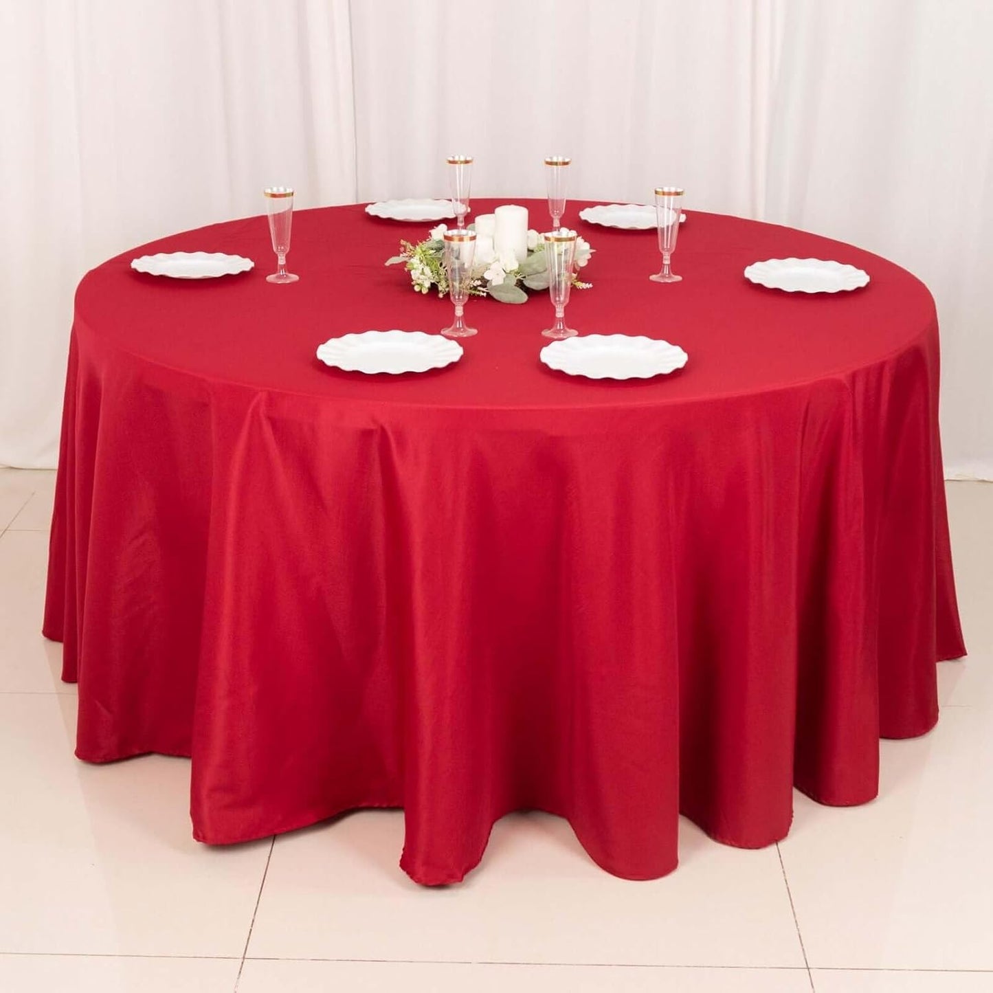Efavormart Round Tablecloth, 120 Inch Stain & Wrinkle Resistant Washable Table Cloth, Decorative Polyester Fabric Table Cover for Banquet, Wedding, Dining - Wine