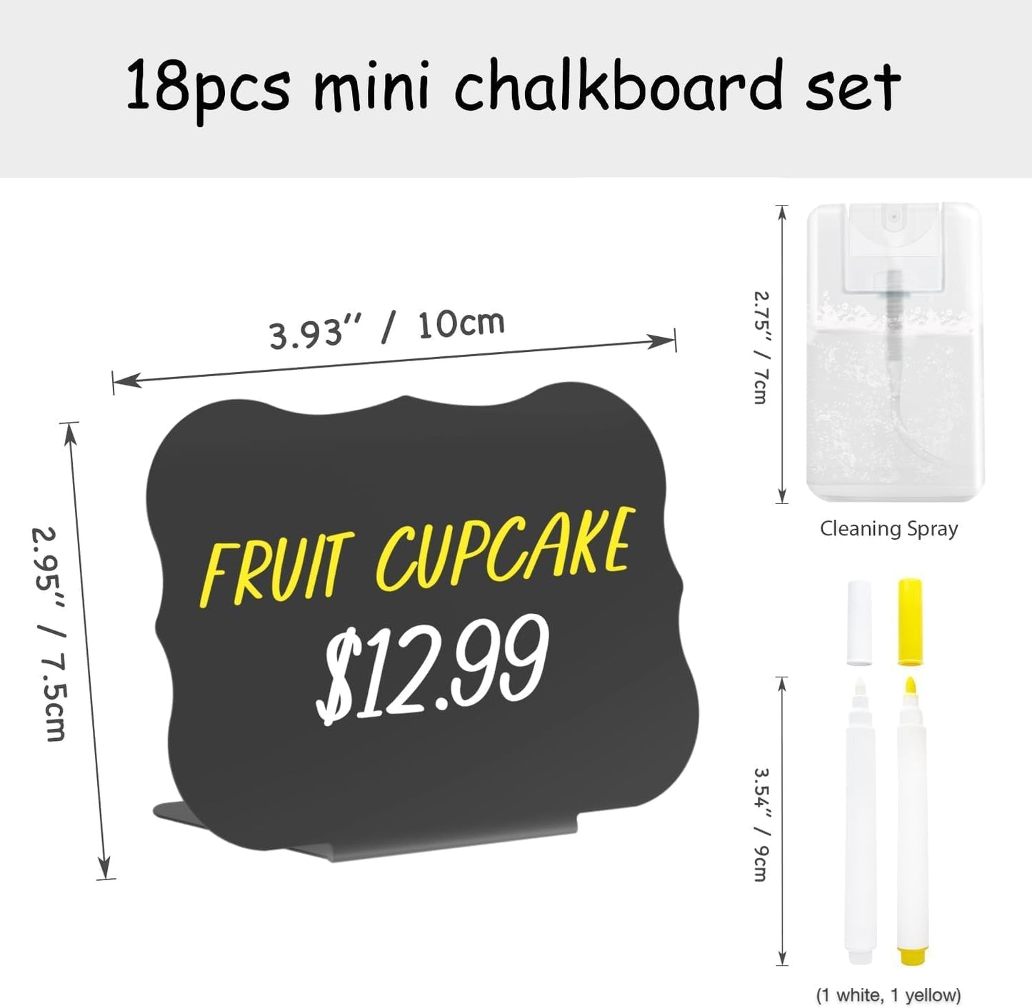 PigPotParty 18 Pcs Food Labels for Party Buffet w/Cleaning Spray, 4"x3" Mini Chalkboard Signs Include 2 Liquid Chalk Markers for Food Display - Food Tags- Table Palce Card (Waved Shape)