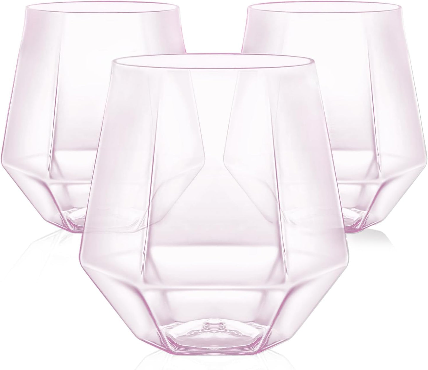 40 Pcak Plastic Stemless Wine cocktail Whiskey Champagne Glasses, 12 Oz Disposable Unbreakable Cups for Party Bars Wedding Tasting (Pink)