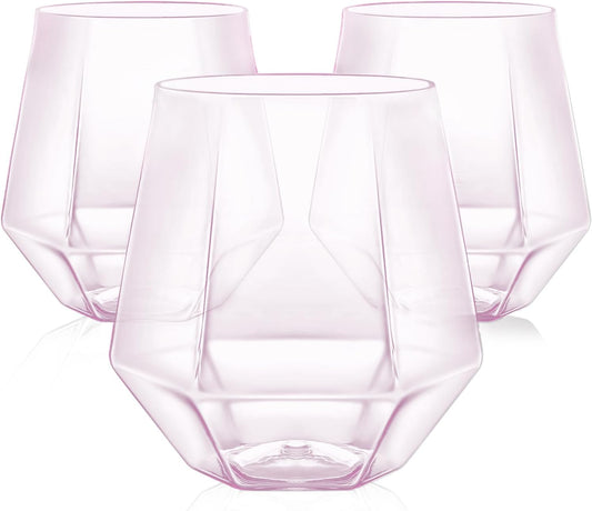 40 Pcak Plastic Stemless Wine cocktail Whiskey Champagne Glasses, 12 Oz Disposable Unbreakable Cups for Party Bars Wedding Tasting (Pink)