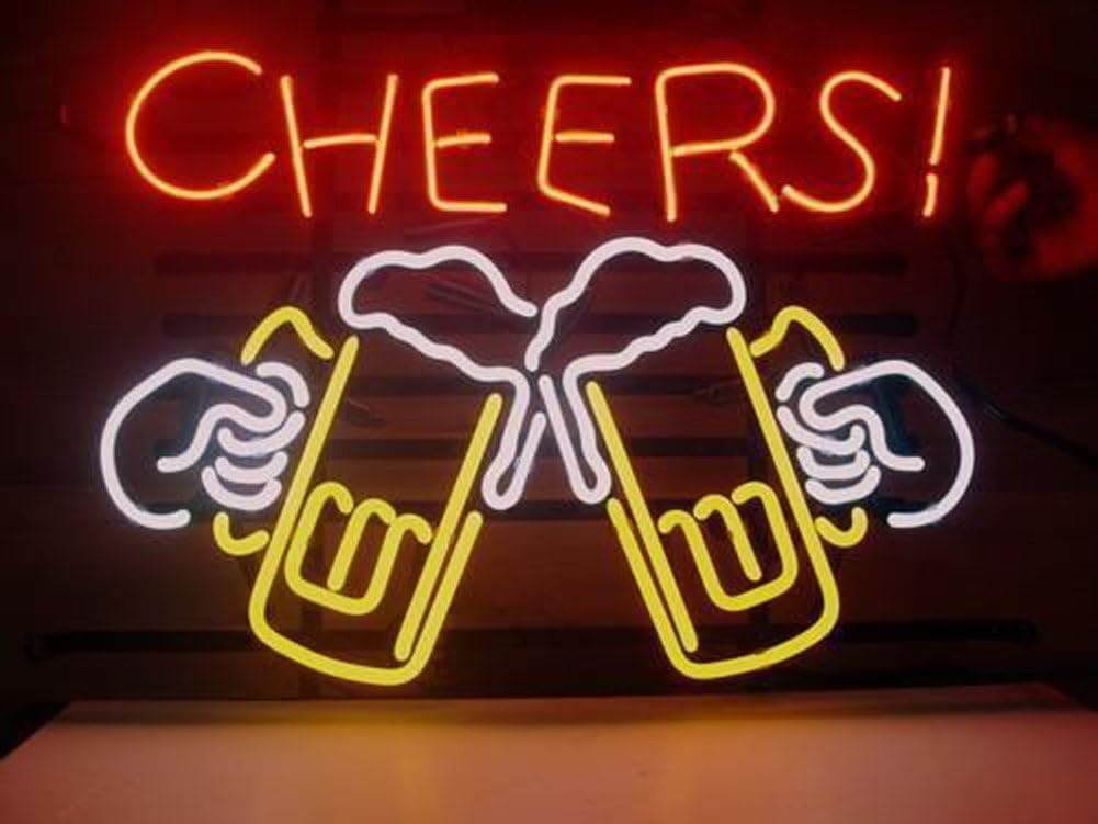 Cheers Beer Real Glass Neon Light Sign Home Beer Bar Pub Recreation Room Game Room Windows Garage Wall Store Sign (17"x14" Large)