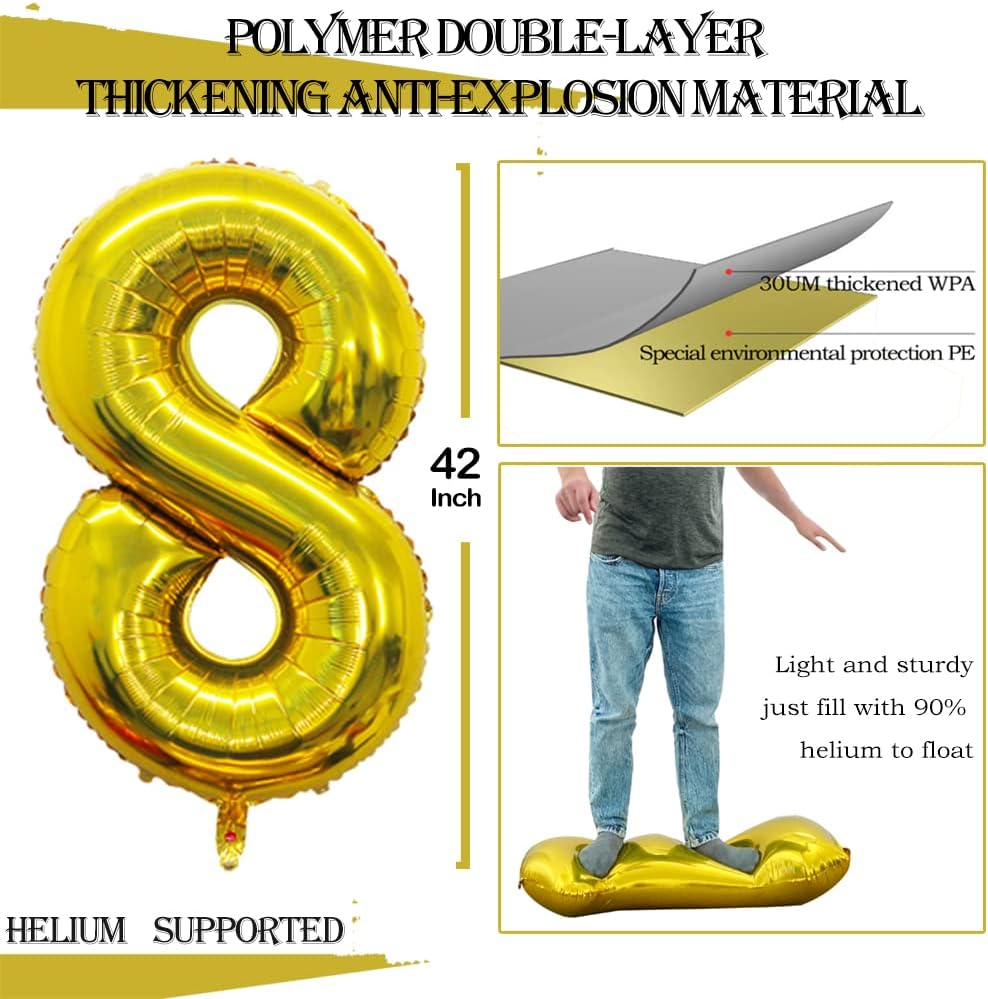 GOER Number 80 Balloons for 80th Birthday Party Decorations,42 Inch Jumbo Foil Helium Balloons for 80th Anniversary (Gold)