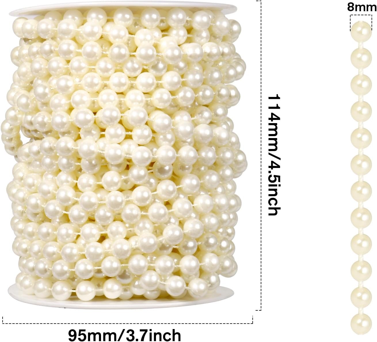[47Feet] Pearl Beads Garland, 8MM 15.7 Yards Faux Pearl Beads String Roll Bulk for DIY Craft Wedding Party Christmas Tree Decoration