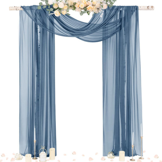 Socomi Wedding Arch Draping Fabric 29" x 20Ft 2 Panels Dusty Blue Sheer Outdoor Curtain Drapes Extra Long for Bridal Baby Shower Ceremony Birthday Party Decor