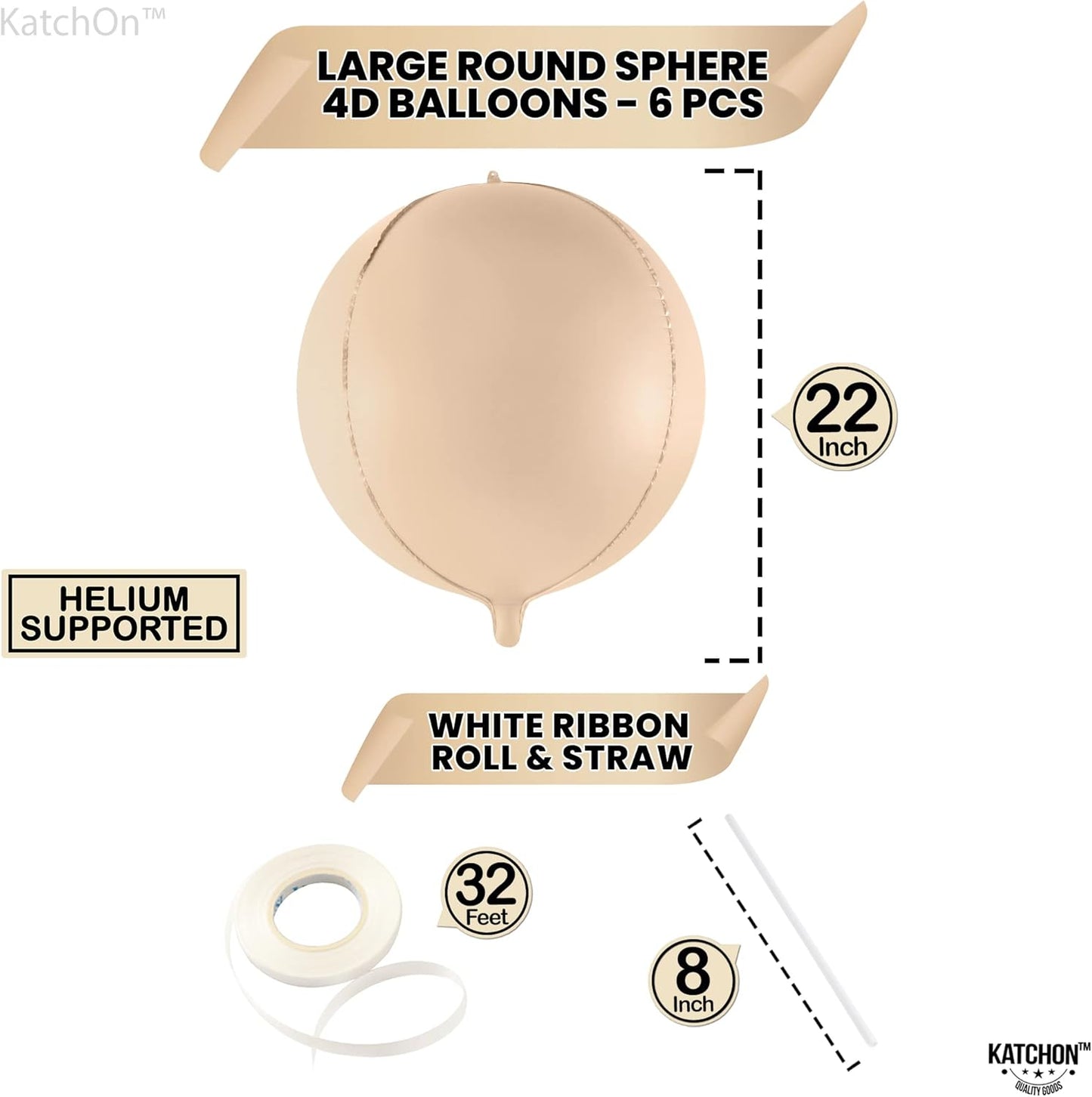 KatchOn, Big 22 Inch Beige Balloons Set - Pack of 6, Cream Balloons | Boho Balloon, Lace Balloon for Neutral Party Decorations, Beige Party Decoration | Graduation Decorations 2025