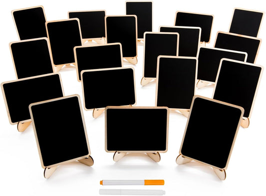 DSTELIN 20 Pack Wood Mini Chalkboards Signs with Support Easels, Place Cards, Small Rectangle Chalkboards Blackboard for Weddings, Birthday Parties, Message Board Signs and Event Decorations