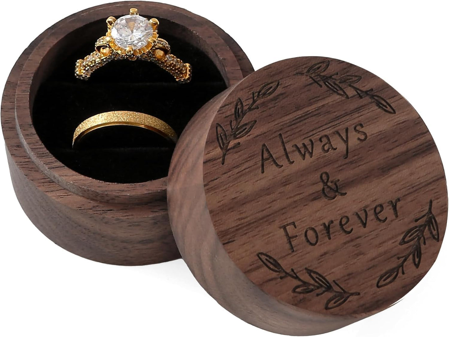 Ring Box, Wooden Ring Box for Wedding Ceremony Ring Bearer Box, Engagement Ring Holder Gift for Anniversaries day, Birthday Gift (Always&Forever)