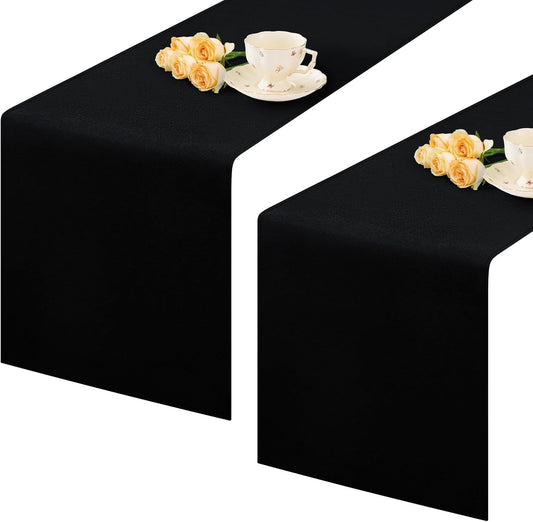 2 Pack Black Table Runner 12 x 72 Inch Solid Color Farmhouse Runners Coffee Table Dresser for Daily Party Home Decoration