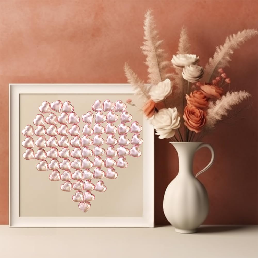 200 Pcs Pink Acrylic Heart Shaped Crystals, 0.9 Inch Heart Crystal Rhinestones, Diamond Fake Gems for Vase Fillers,Table Scatters,Wedding Centerpieces,Birthday,Bridal Shower,Engagement Party