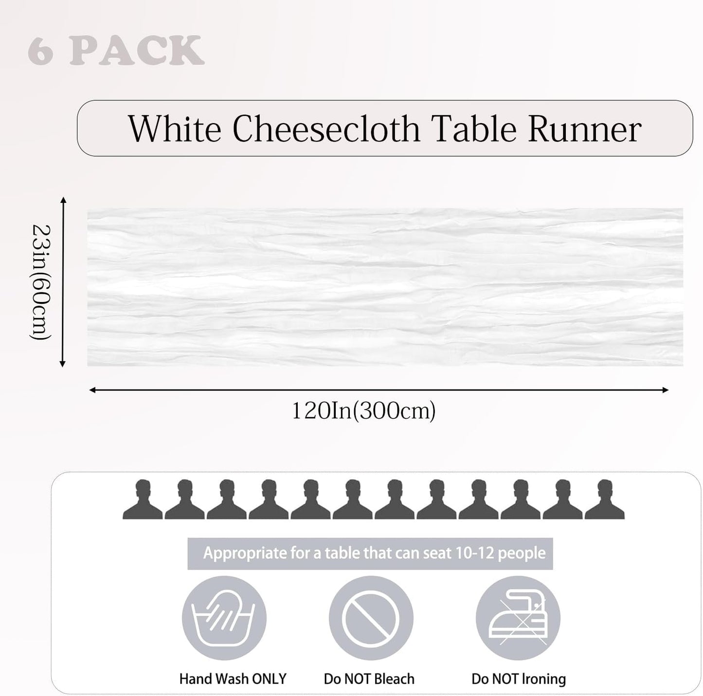 6 Pack White Cheesecloth Table Runner 23x120 inch Rustic Boho Gauze Table Runner 10 FT Long Sheer Cheese Cloth Fabric Table Runners for Romantic Wedding Bridal Shower Birthday Party Decor