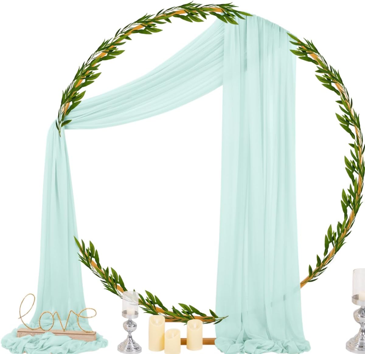 Socomi Wedding Arch Draping Fabric 29" x 20Ft 1 Panel Mint Green Sheer Outdoor Curtain Drapes Extra Long for Wedding Ceremony Birthday Party Decoration