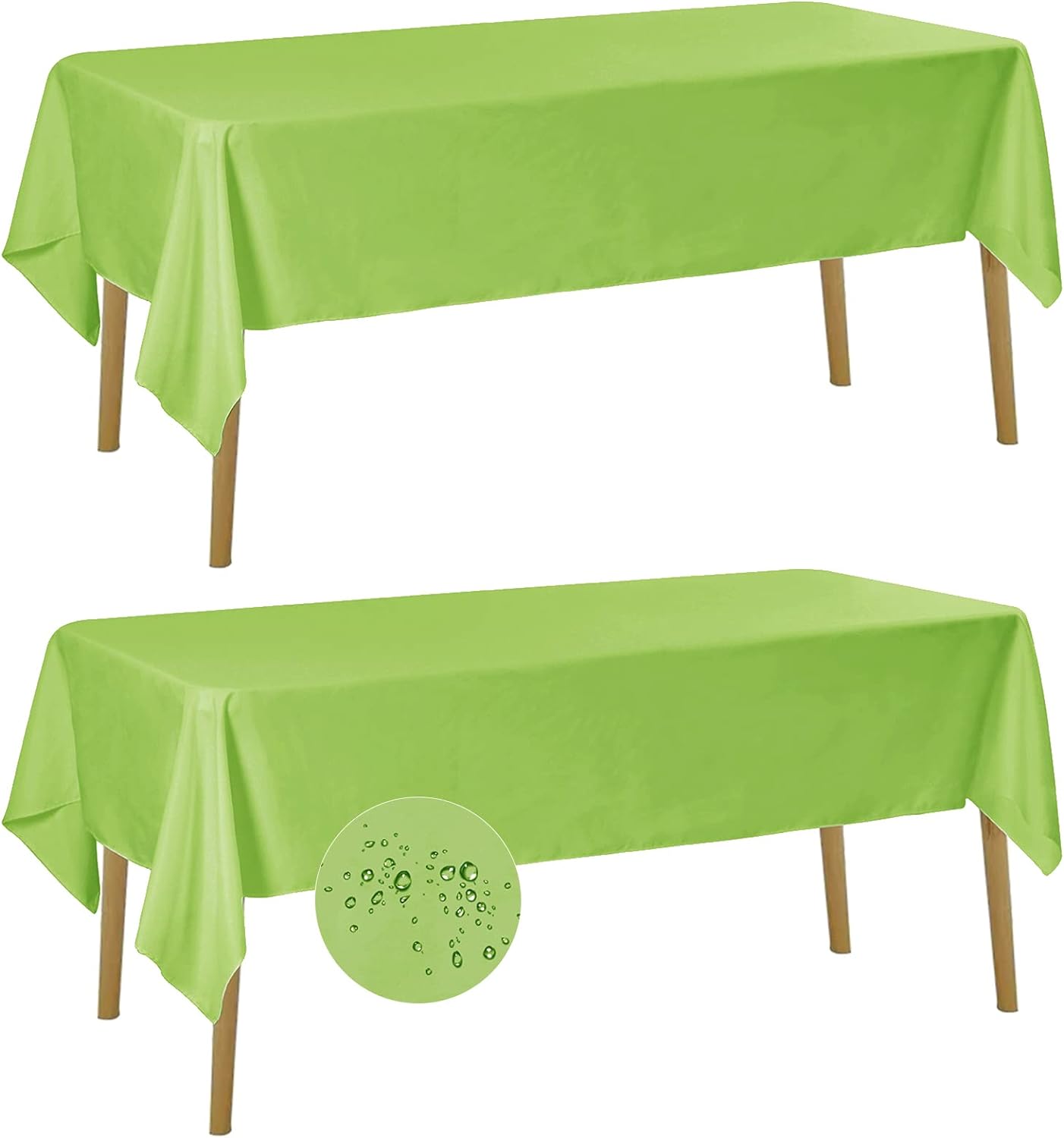 Fokitut 2 Pack Waterproof Rectangle Tablecloth, 60x102 Inch, Stain Resistant and Wrinkle Polyester Table Cloth, Fabric Table Cover for Kitchen Dining, Wedding, Party, Holiday Dinner-Apple Green