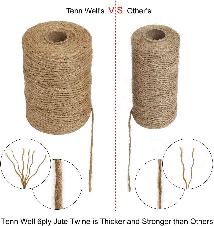 Tenn Well Jute Twine, 328Feet 2.32mm 6Ply Natural Garden Twine, Heavy Duty Jute String for Crafts, Gift Wrapping, Gardening, Farmhouse Decor, Christmas Decorations