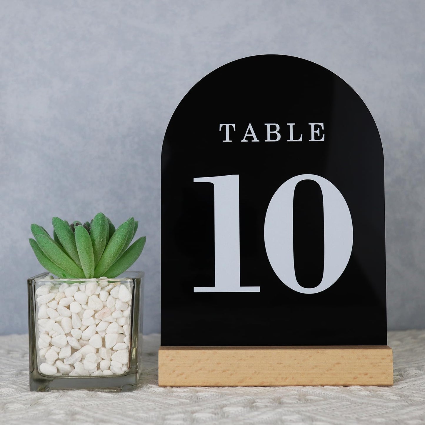 Wedding Table Numbers 1-10, Acrylic Arch Signs with Natural Wood Stands Holders, Rustic Table Decor for Reception & Parties (Black White)