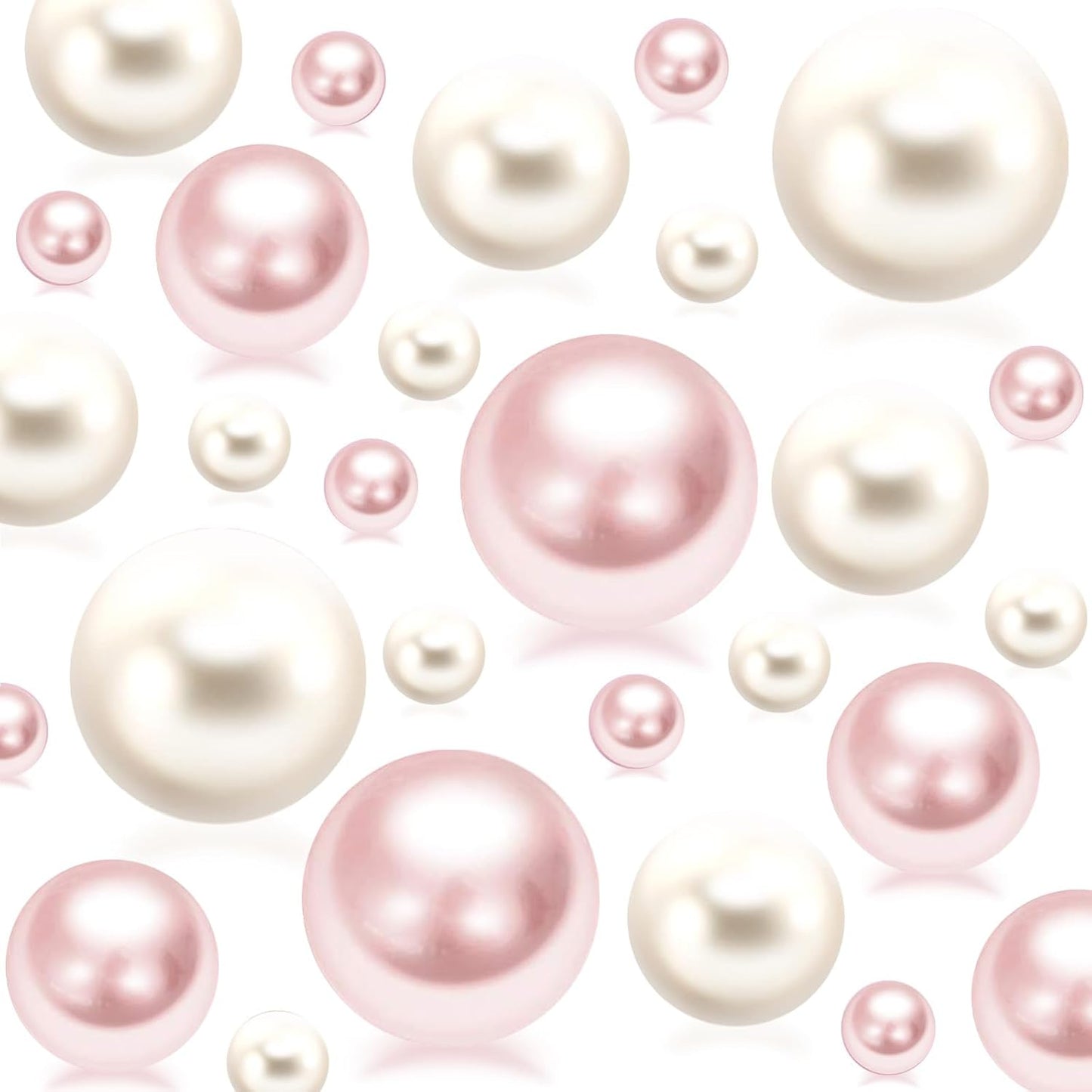 150Pcs Cream&Pink Polished No Hole Faux Pearl Beads for Vase Filling Decorations, Plastic Pearls Vase Fillers, Table Scatters, Wedding Centerpiece, Home Decor, 8/14/20 mm