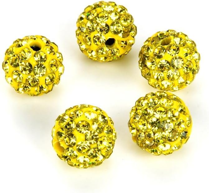 100pcs Adabele Grade A Suncatcher Crystal Rhinestone Pave Loose Beads 10mm Citrine Yellow Polymer Clay Disco Ball Spacers Compatible with Shamballa All Craft Jewelry Making DB10-29