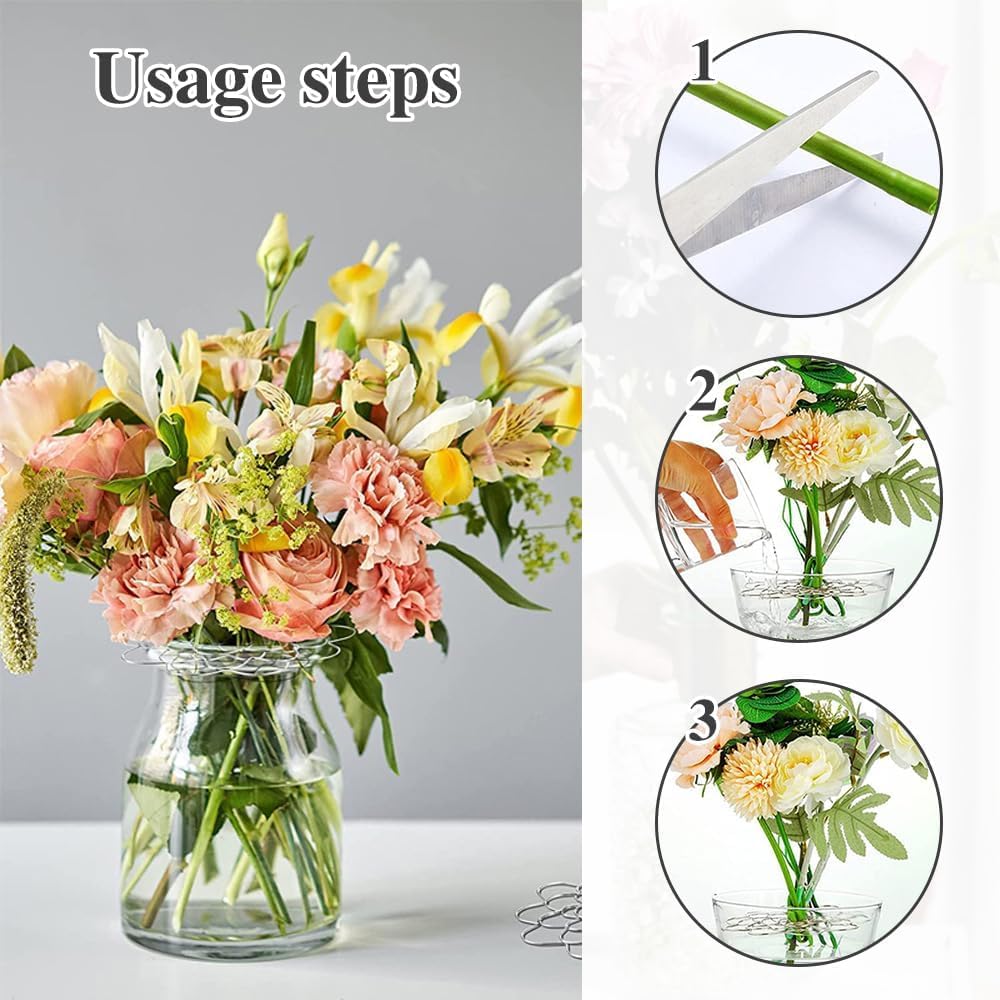 Stainless Steel Floral Grid Flower Arrangement Tool, 3pcs Reusable Floral Grid for Vase Stainless Steel Wire Flower Arranging Tool, Flower Grid Arranger for Arrangement Vase Plant Flower (Silver)