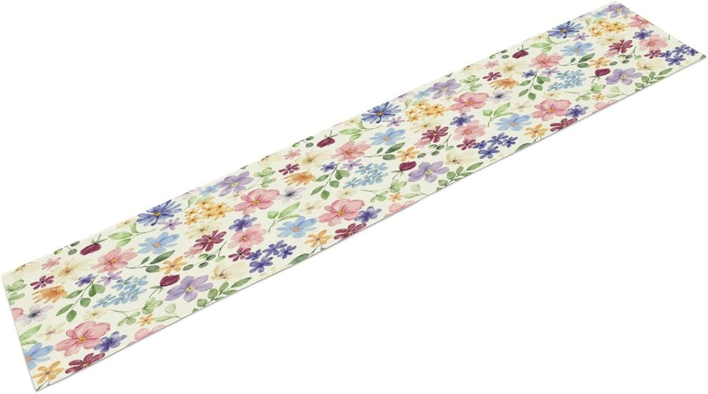 Floral Decorative Table Runner, Watercolor Floral Botanical Rustic Modern Style Pattern Printed Long Table Runner for Restaurant Kitchen Party,13in（33cm） W * 72in（184cm） L