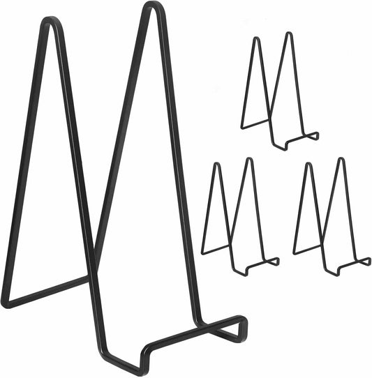 Decolore 4 Pack 8.5 Inch Black Picture Stands for Display Square Plate Holder Display Stand Frame Stand for Picture, Decorative Plate, Photo Easel and Artistic Work