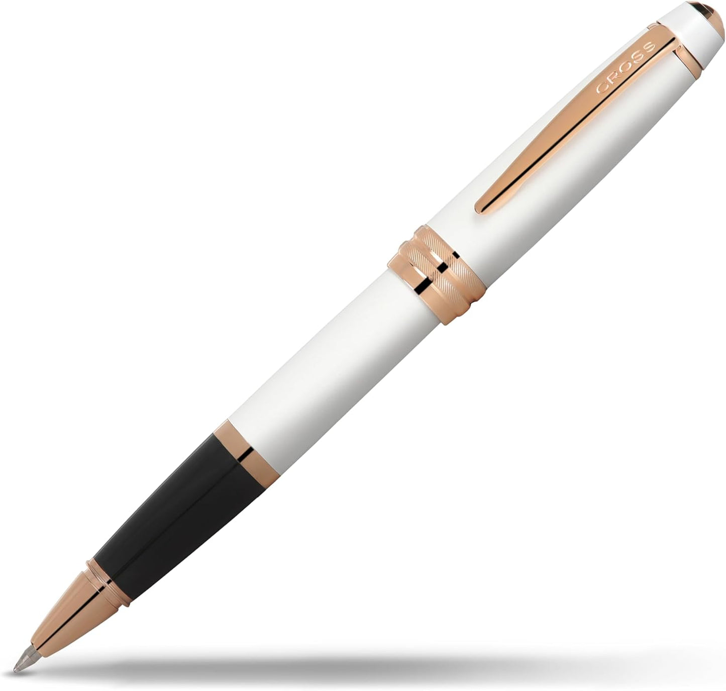 Cross Bailey Refillable Rollerball Pen Presented in a Premium Gift Box - Medium Point, Black Ink, White & Rose Gold
