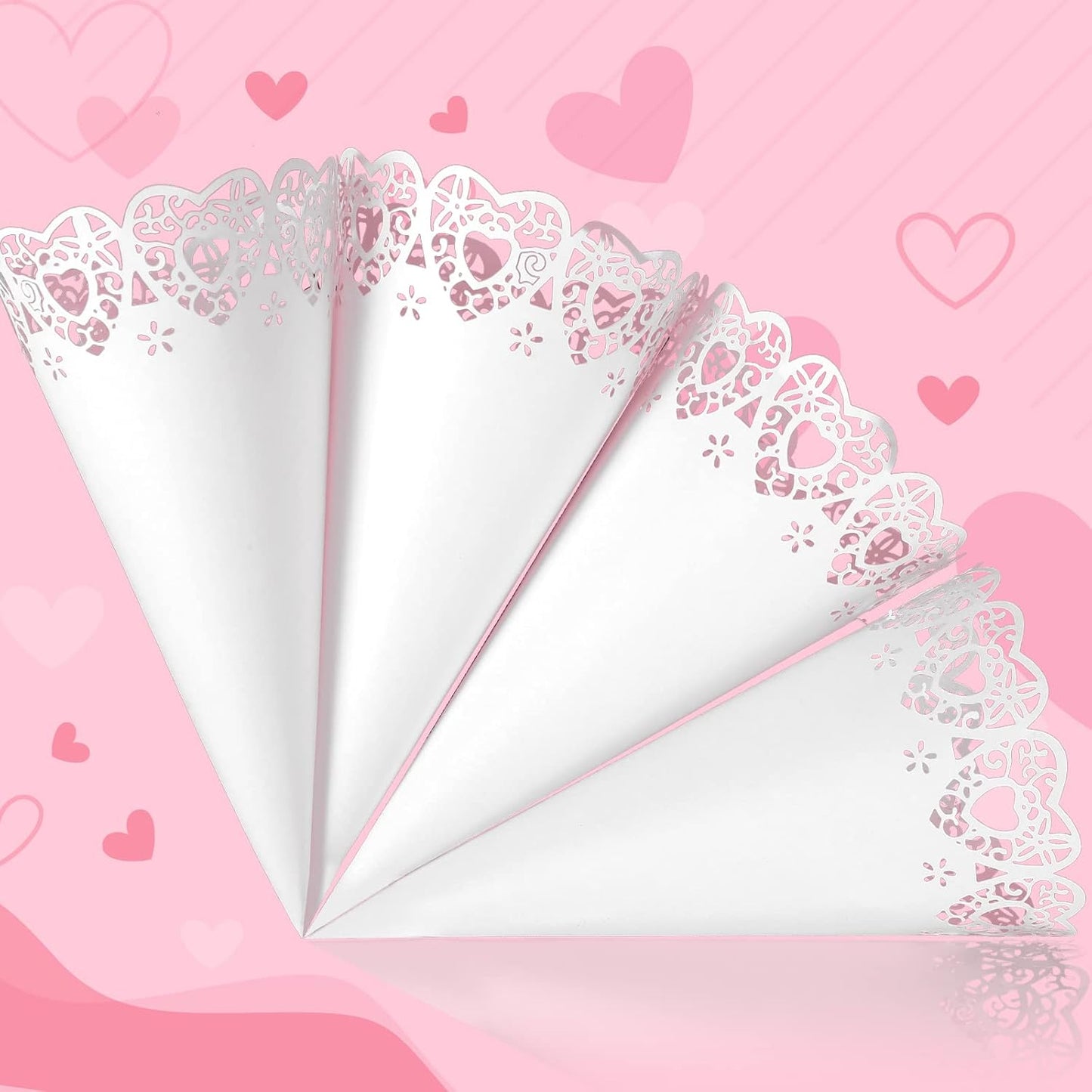 GWHOLE 100 Pcs Wedding Confetti Cones, Heart Paper Petal Cone for Wedding Party, White