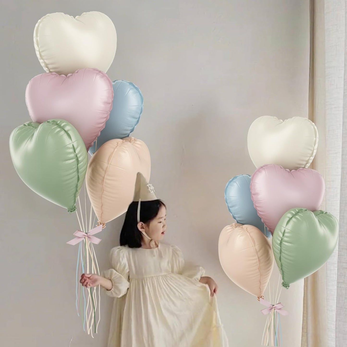 Pastel Colorful Heart Foil Balloons, 10PCS Assorted Rainbow Helium Balloons, 18Inch Heart Shaped Foil Balloon for Kids Birthday Valentines Wedding Bridal Baby Shower Easter Boho Party Decorations