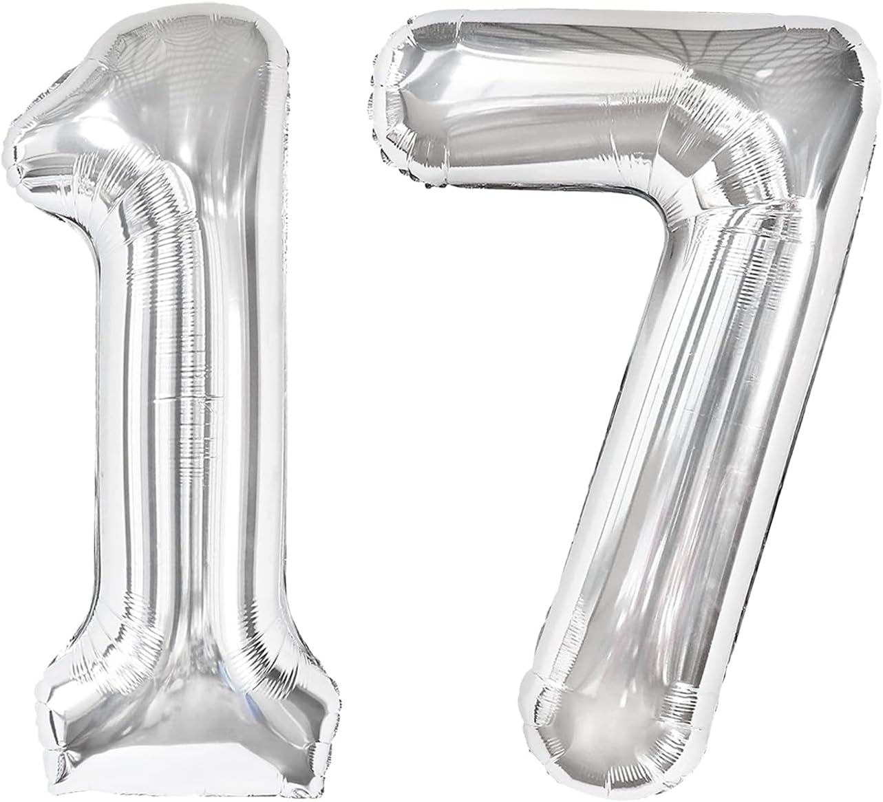 Silver Number 17 Birthday Balloon 40 Inch, Digital Balloons for 17 71 Party Celebration Decorations Supplies, Mylar Foil Numbers Balloon for 17 Wedding Anniversary