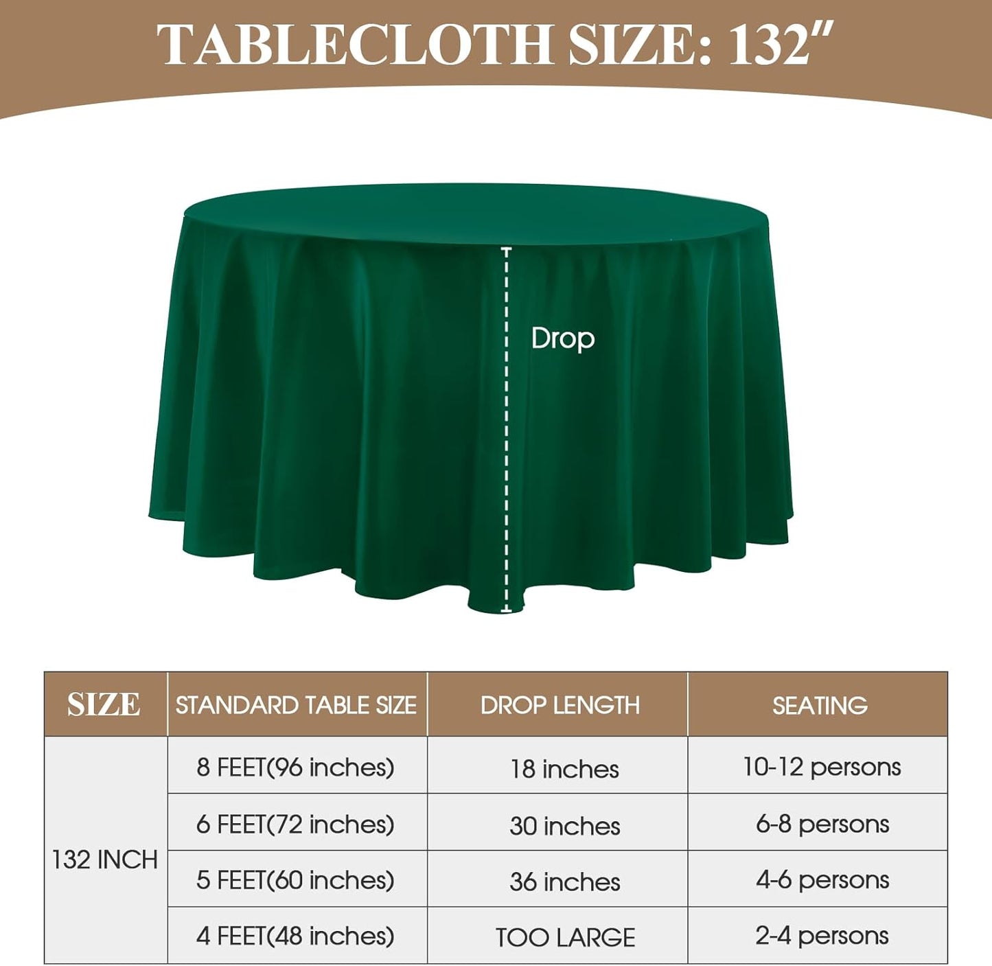 Round Tablecloth 132 Inch 6 Pack Dark Green Tablecloths Washable Decorative Linen Polyester Table Clothes Cover for Dining Table Banquets Buffet Parties and Wedding