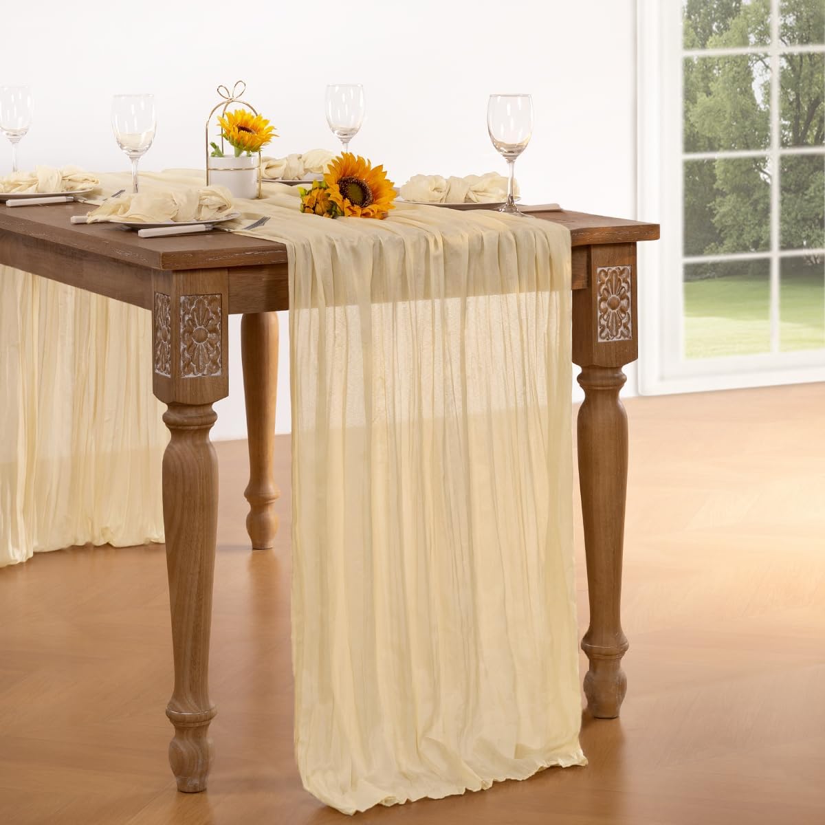 Beige Cheesecloth Table Runner 4 Pack Fall Table Runners 120 Inches Boho Gauze Cream Cheese Cloth Fall Table Decorations for Thanksgiving Wedding Bridal Baby Shower Garden Party Decor