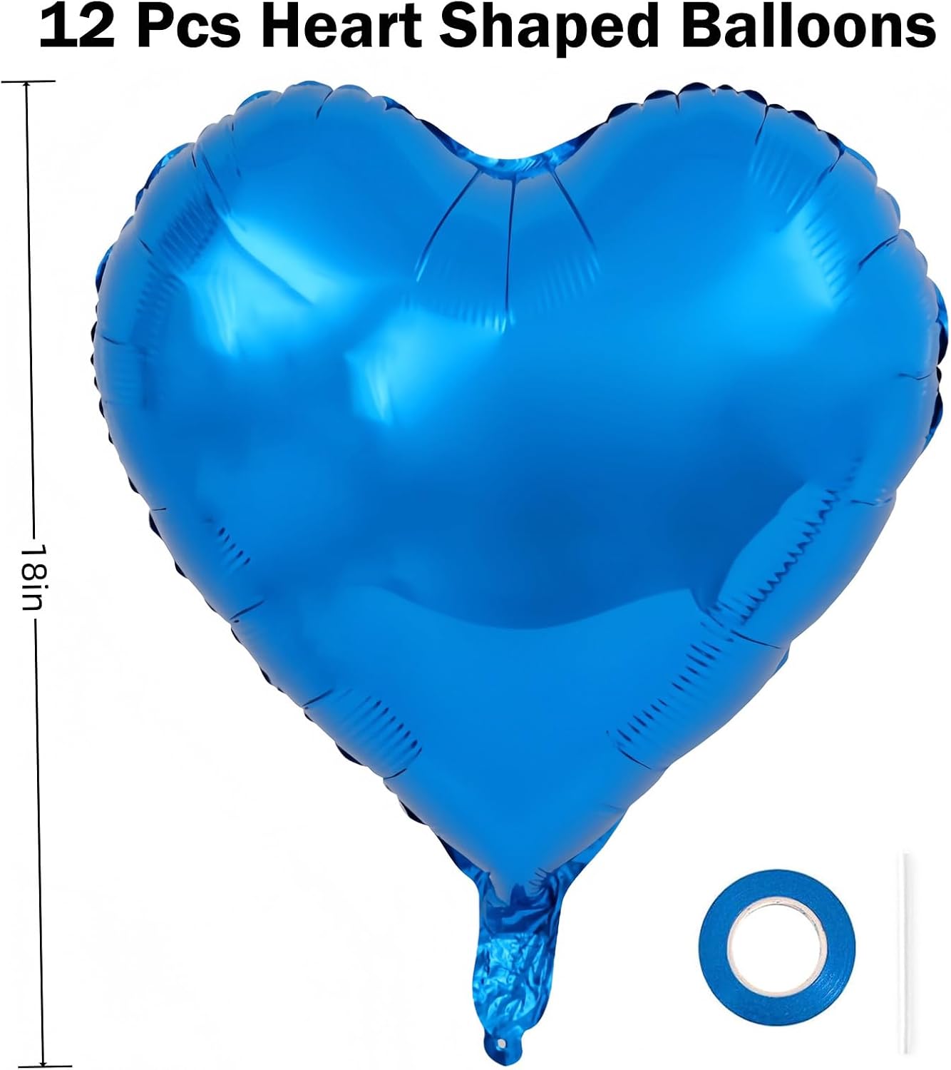 12Pcs Blue Heart Balloons, 18 Inch, Love, Valentine's Day, Wedding