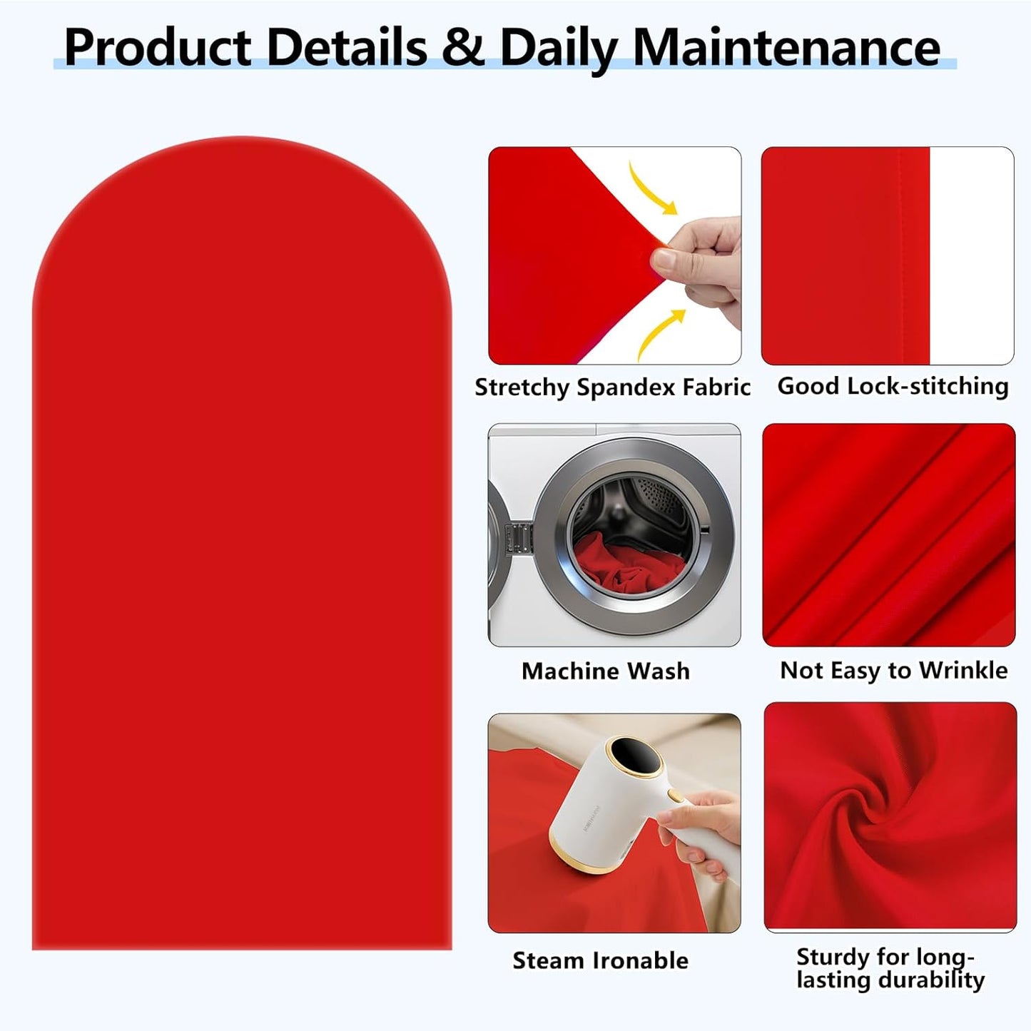 HEMMOTOP Red Arch Cover 7.2 ft (No Arch Backdrop Stand), Spandex Wedding Balloon Stretchy Arch Backdrop for Photo, Party, Ceremony, Birthday, Baby Shower, Anniversary Decoration