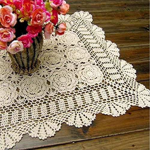 Cotton Handmade Crochet lace Table Runners Rectangular Tablecloth Doilies Doily Table Dresser Scarf Décor,19x31Inch,Beige