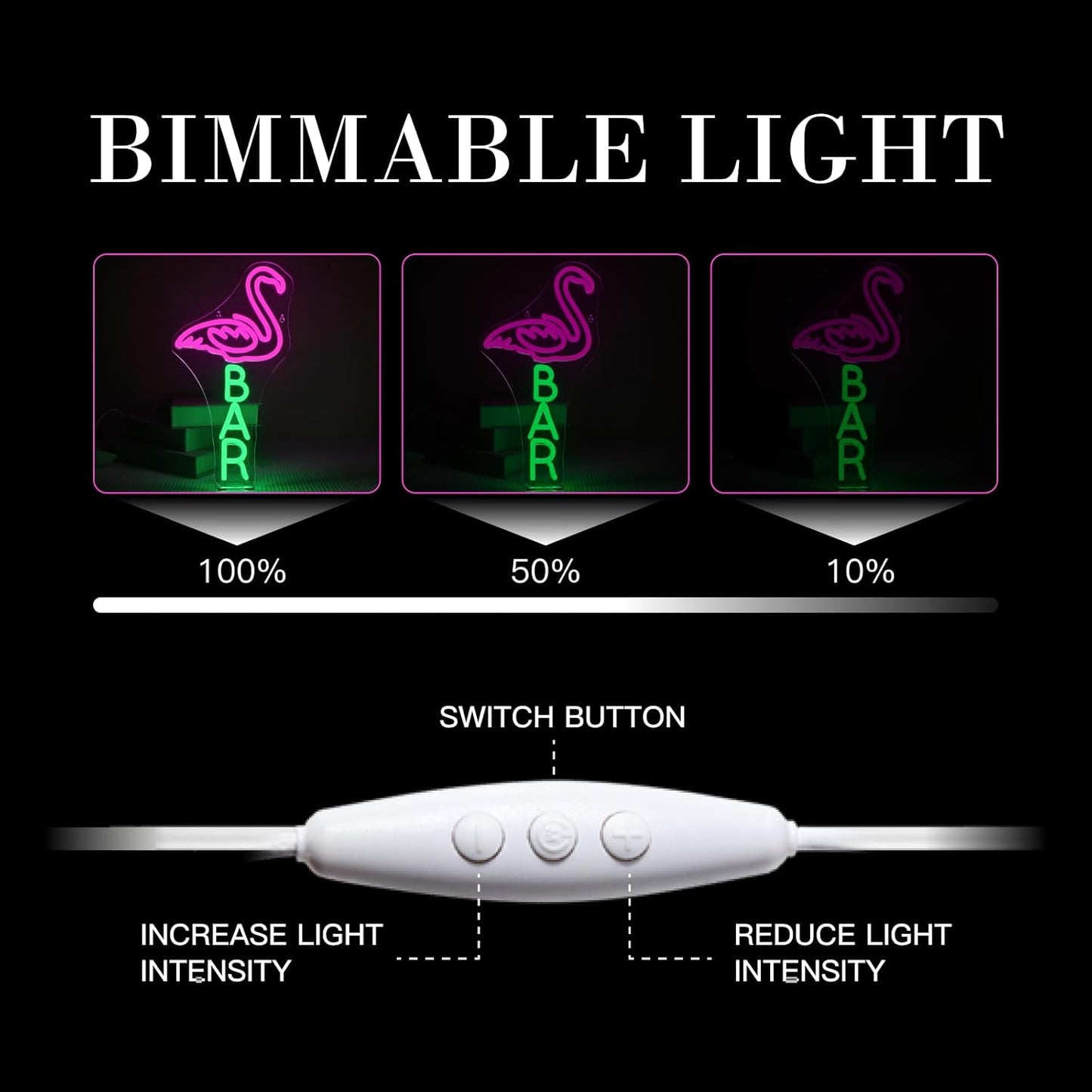 Lucunstar Flamingo Bar Neon Sign,LED Light Up Sign for Wall Decor Dimmable USB Powered Animal Neon Light for Bar LED,Man Cave,Art Signs Decor Gifts