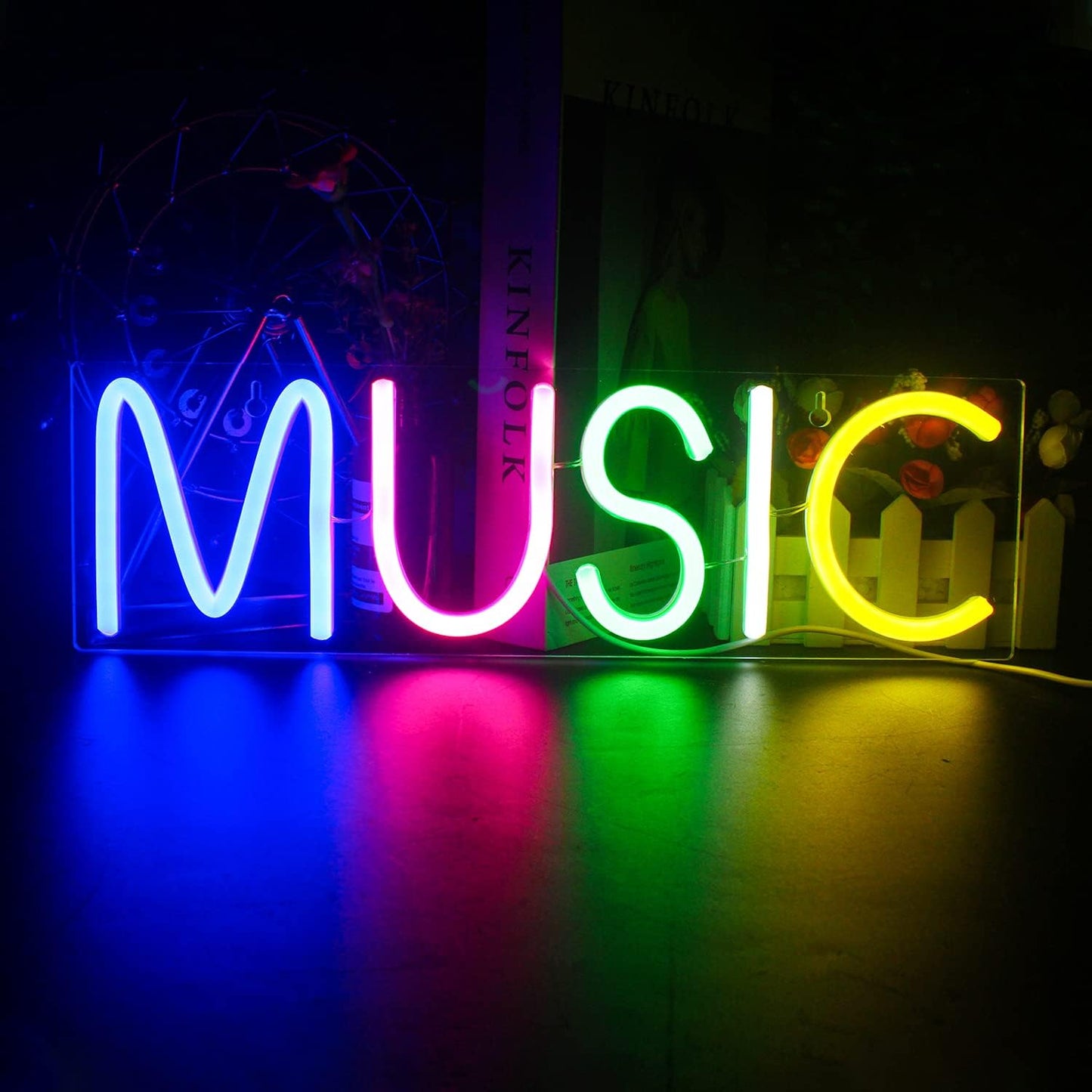 Lucunstar Music Neon Light,Neon Sign for Wall Decor Colorful Letters Neon Lights Sign Music Word LED Neon for Bedroom Game Room Club Bar Party Decoration,Game Room Decor,Room Decor