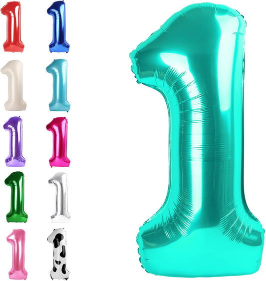Teal Blue Number 1 Balloon 40 inch, Number 1 Birthday Balloons for Boy Girl, Teal Blue Foil One Balloon for 1st 10 11 12 16 18 Birthday Party, Anniversary Celebration Numbers Decorations