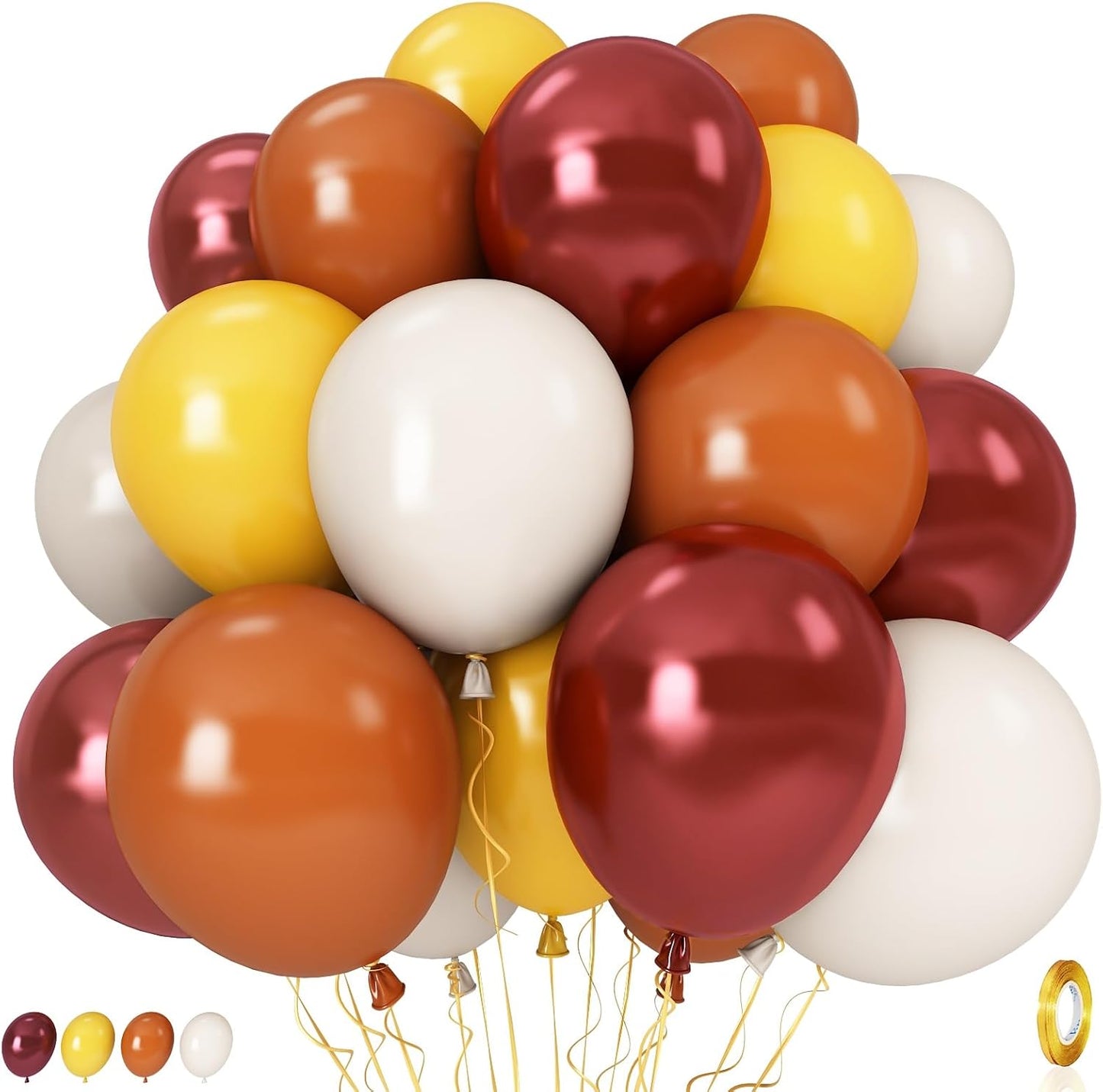Burnt Orange Brown Balloons, 12 Inch 35PCS Fall Balloons with Orange Brown Yellow Burgundy Maroon Latex Balloon for First Fall Baby Shower Thanksgiving Autumn Harvest Market Birthday Party Decorations