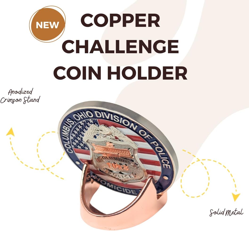 Generic Military Challenge Coin Display Stand - Solid Metal with Anodized Finish - US Vet. Business (Copper)