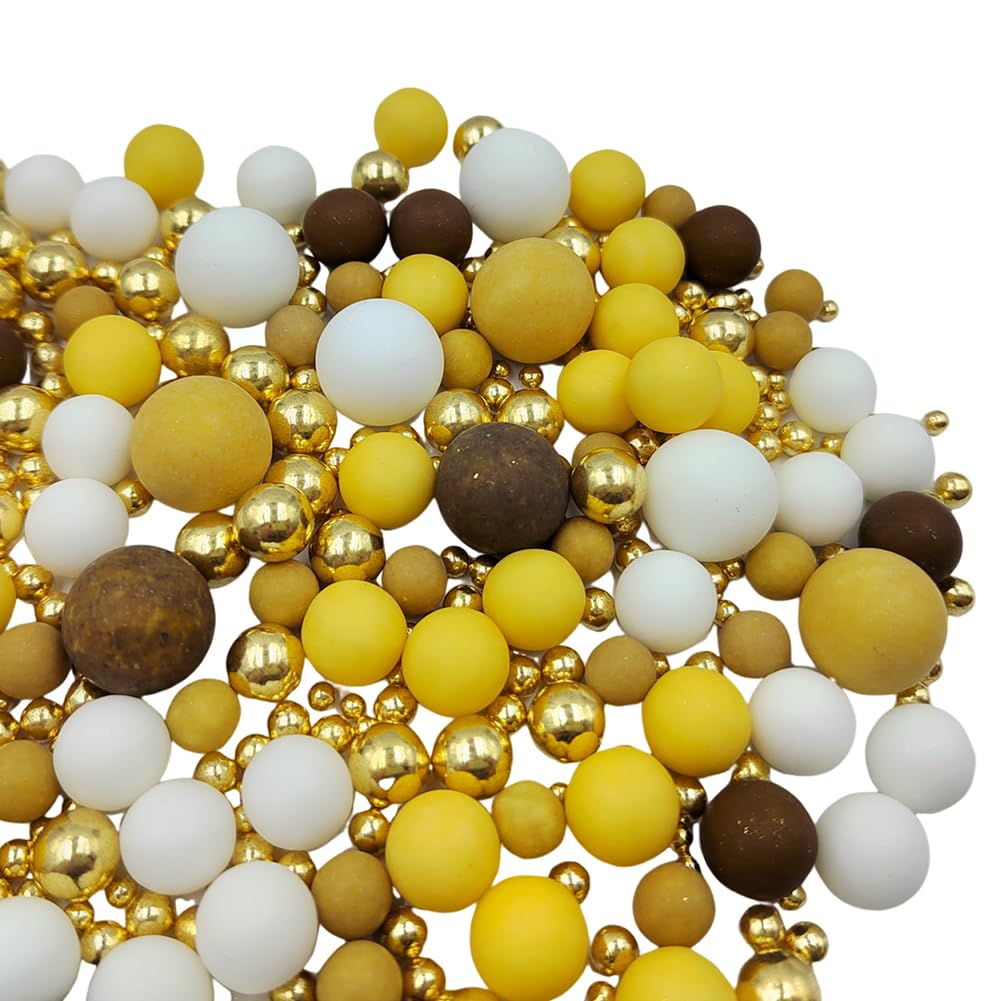 Edible Pearl Sugar Sprinkles Brown Yellow White and Gold Candy Mixing Size Baking Edible Cake Decorations Cupcake Toppers Cookie Decorating Celebrations Wedding Valentines Easter Halloween Christmas Supplies 120g/ 4.23oz