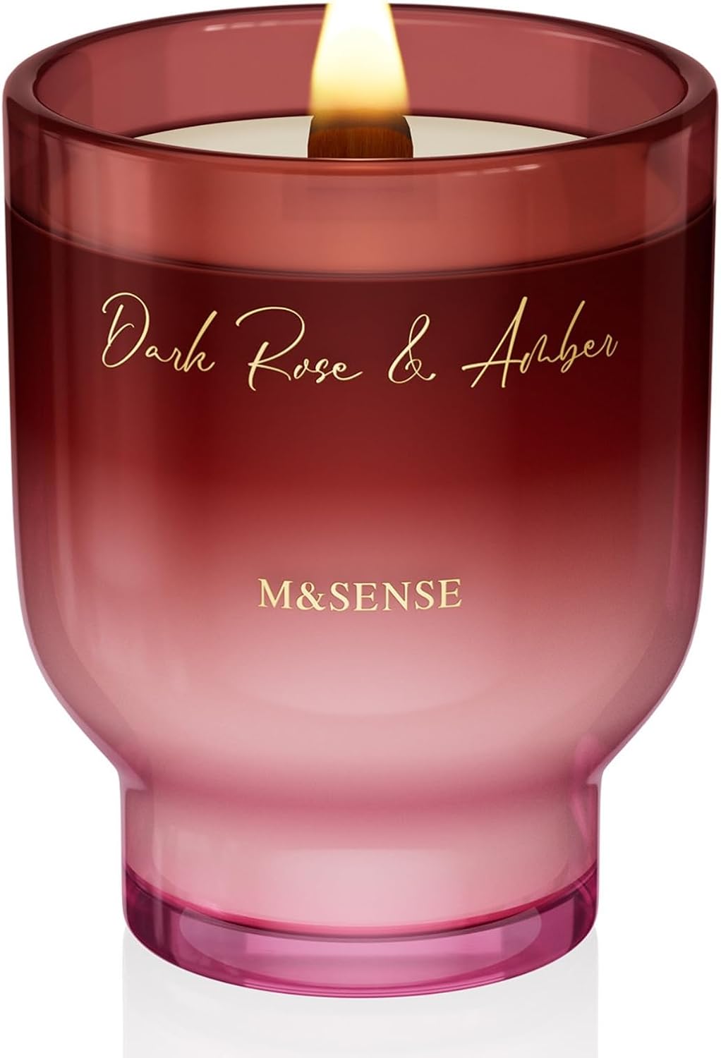 M&SENSE 16.6oz Natural Soy Large Jar Candle with Wooden Wick | Dark Rose Amber Scent | 95-Hour Burn & Long-Lasting Burn | Housewarming Gift for Men and Women