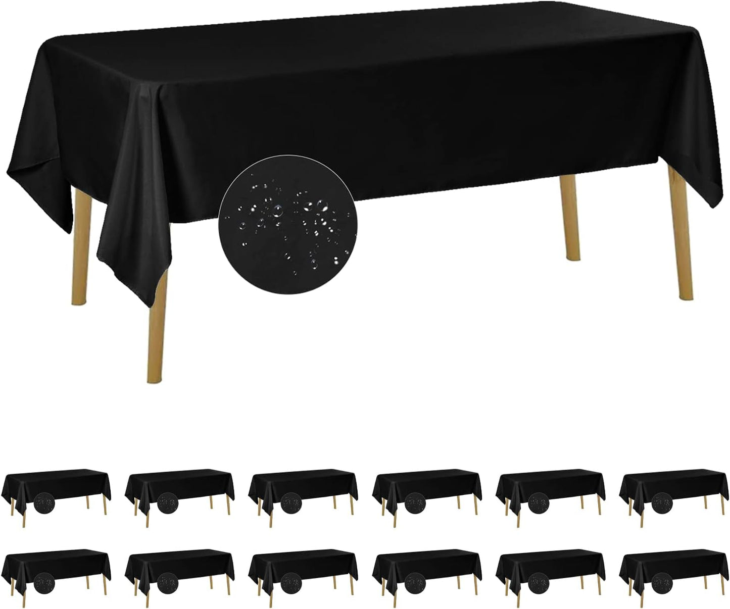 Fokitut 12 Pack Waterproof Rectangle Tablecloth, 60x120 Inch,Stain Resistant and Wrinkle Polyester Table Cloth, Fabric Table Cover for Kitchen Dining, Wedding, Party, Holiday Dinner-Black