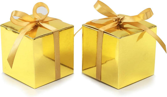 COTOPHER 25pcs Wedding Favor Boxes, Paper Gift Boxes 3x3x3 Inches Small Gift Boxes with Ribbons Small Boxes for Gifts, Crafting, Cupcake, Candy, Bridesmaid Proposal Boxes