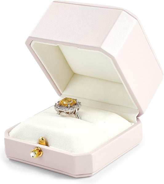 Oirlv Luxury Leather Ring Box for Jewelry Gift Octagon Women Ring Holder for Wedding Day, Proposal, Engagement, Anniversary(Pink,Single)