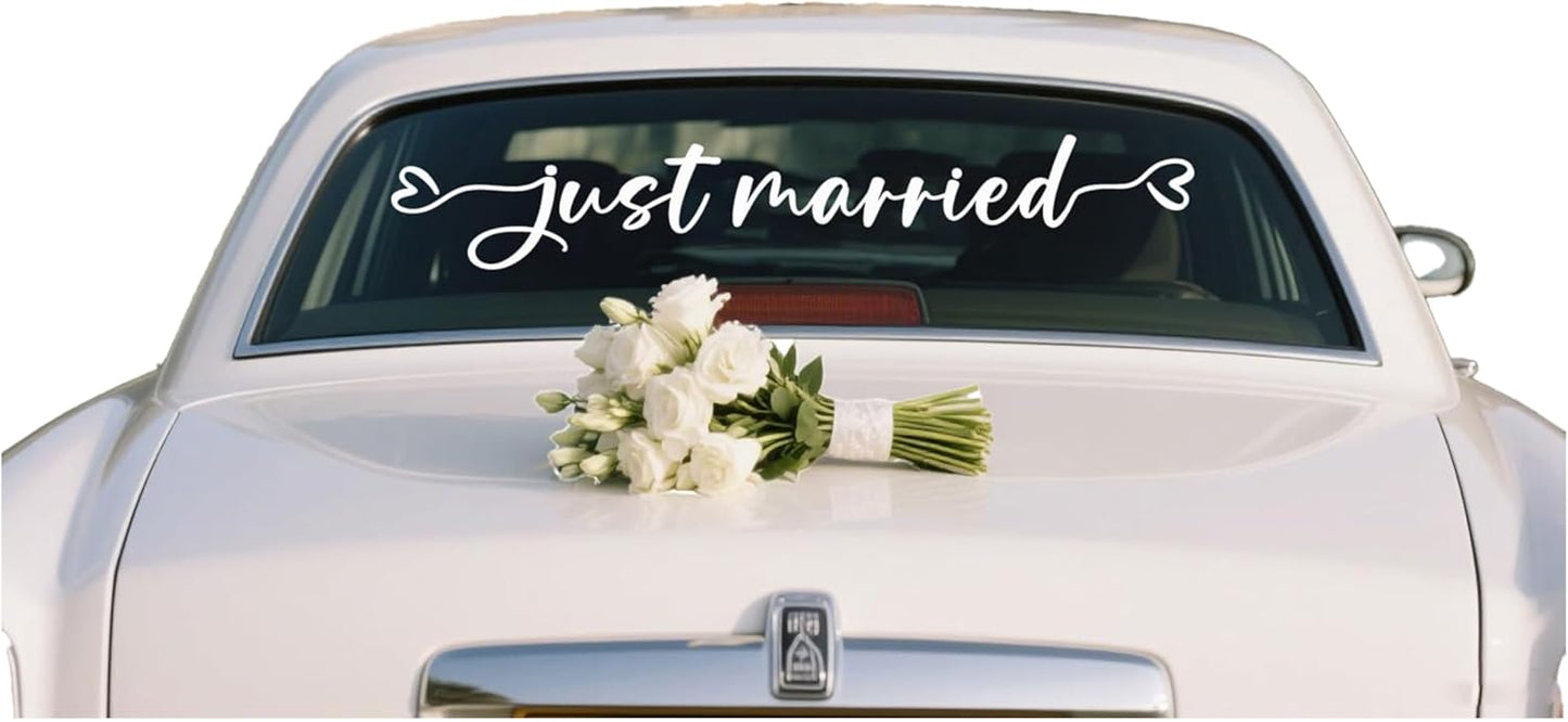 Just Married Car Decal – Wedding Bumper Sticker for Newlyweds, Unique Wedding Car Decoration (28 x 4.7 Inch)