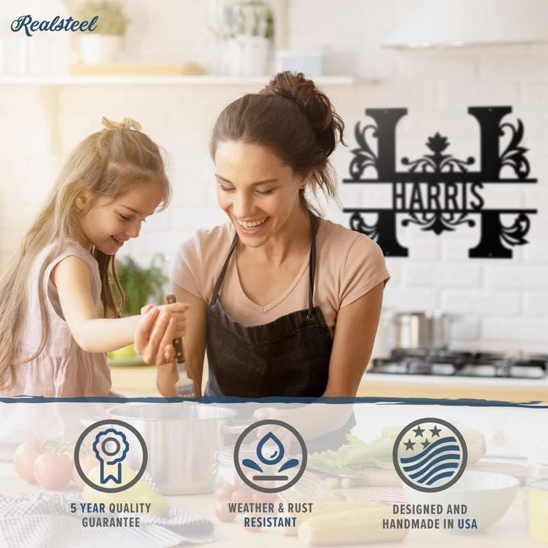 RealSteel Metal Split Letter Monogram - Custom Personalized Decor - Welcome Sign - Indoors or Outdoors (36", Penny Vein)