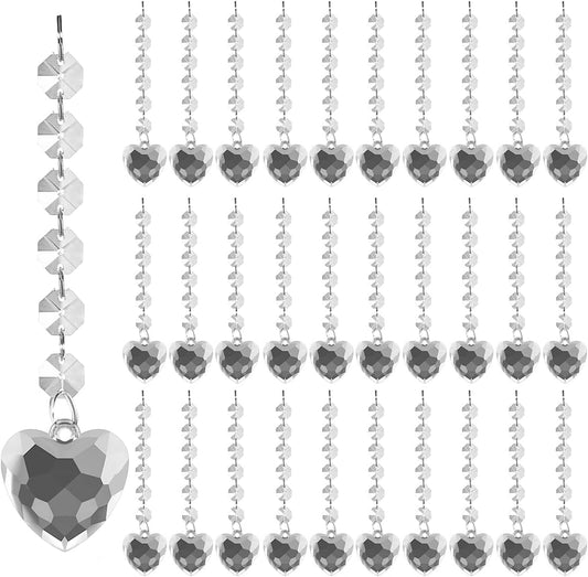 100 Pack Hanging Crystals - Clear Acrylic Prisms Pendant Ornaments for Christmas Tree, Centerpieces, Chandelier, Window & Home Decor, Ideal for Weddings, Parties Decorations (Heart)