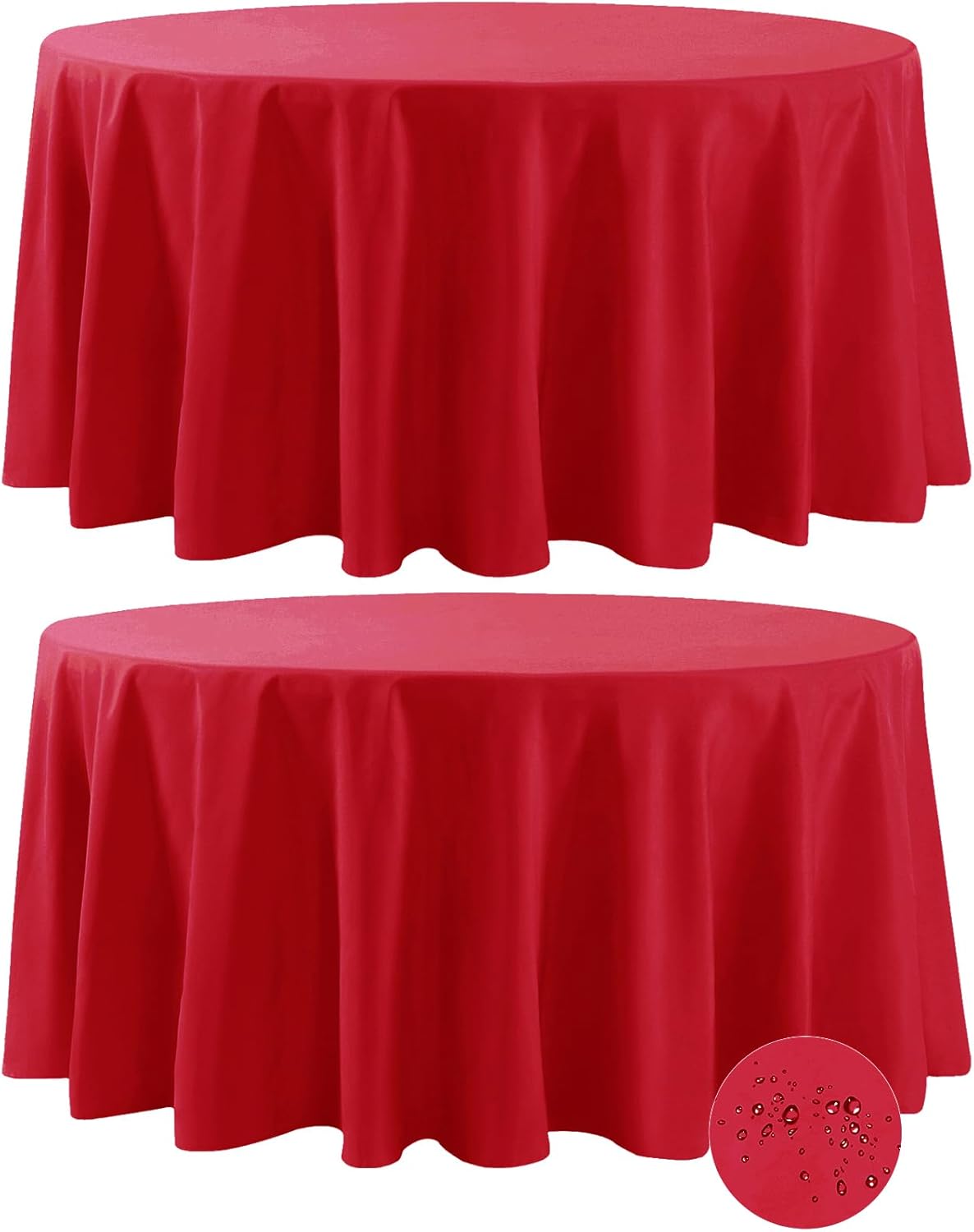 Fokitut 2 Pack Waterproof Round Tablecloth, 108 Inch, Stain Resistant and Wrinkle Polyester Table Cloth, Fabric Table Cover for Kitchen Dining, Wedding, Party, Holiday Dinner-Red