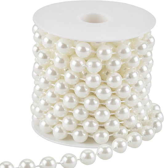 12mm Pearl Beads String, Ivory Pearls for Crafting Imitation Decorative Beads Garland 5.5 Yds, Wedding Party Valentine Christmas Tree Decorations
