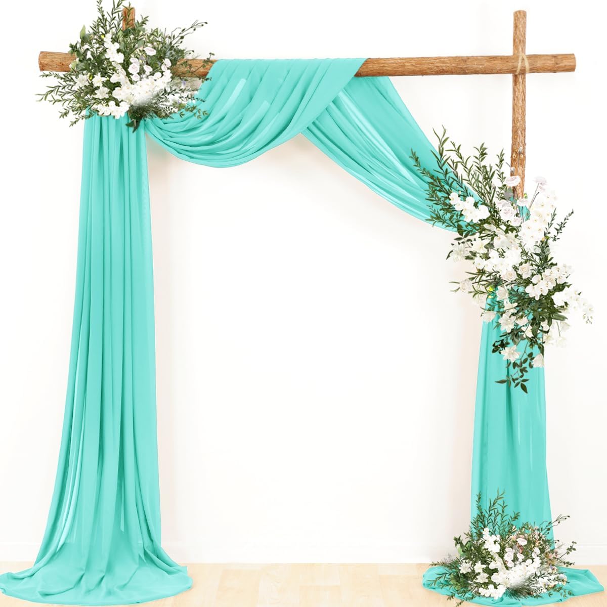 Wedding Arch Draping Fabric 2 Panels 30'' x 18FT Teal Sheer Chiffon Arch Drapery for Photo Booth Bridal Shower Baby Shower Church Decor Newborn Photography Christening Outdoor Party